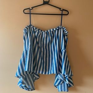 GORGEOUS OFF THE SHOULDER FLARE ARM STRIPED BLOUSE